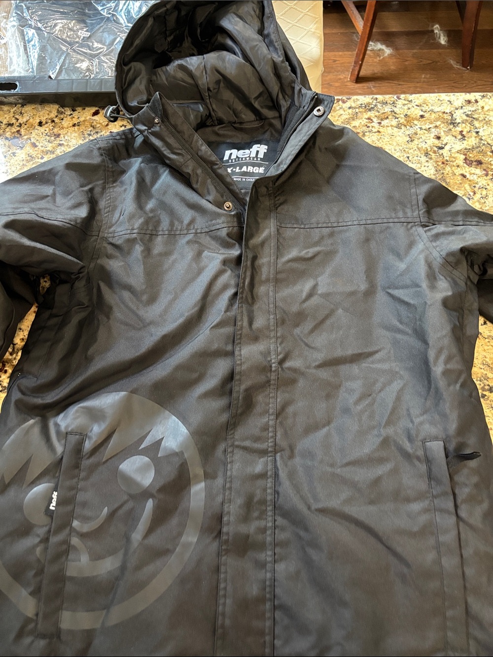 Neff Men's Black Hooded Puffer Jacket with Subtle Logo